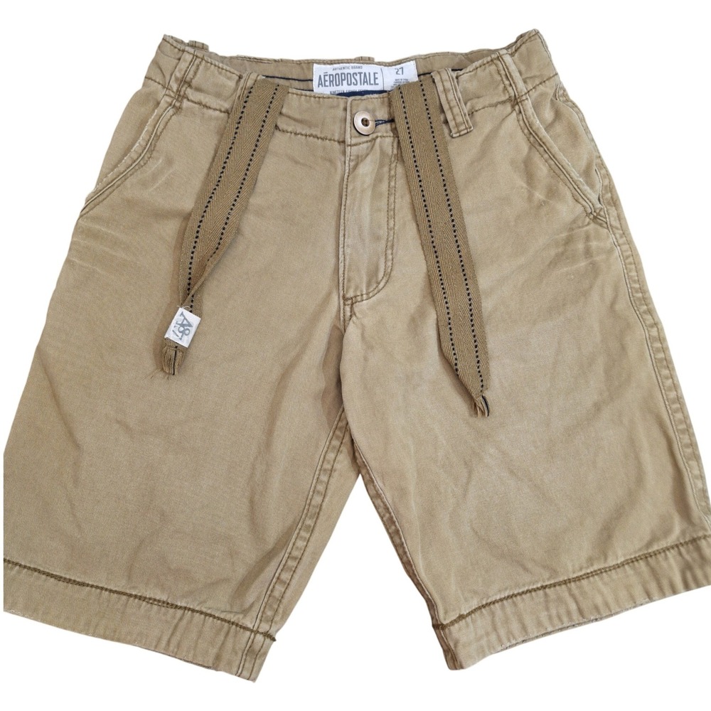 Aeropostale Mens‎ Khaki Cotton Cargo Chino Shorts Size 27 Tan Integrated Belt